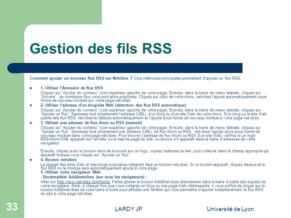 Gestion des fils RSS LARDY JP Université de Lyon
