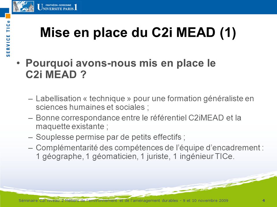 Mise en place du C2i MEAD (1)