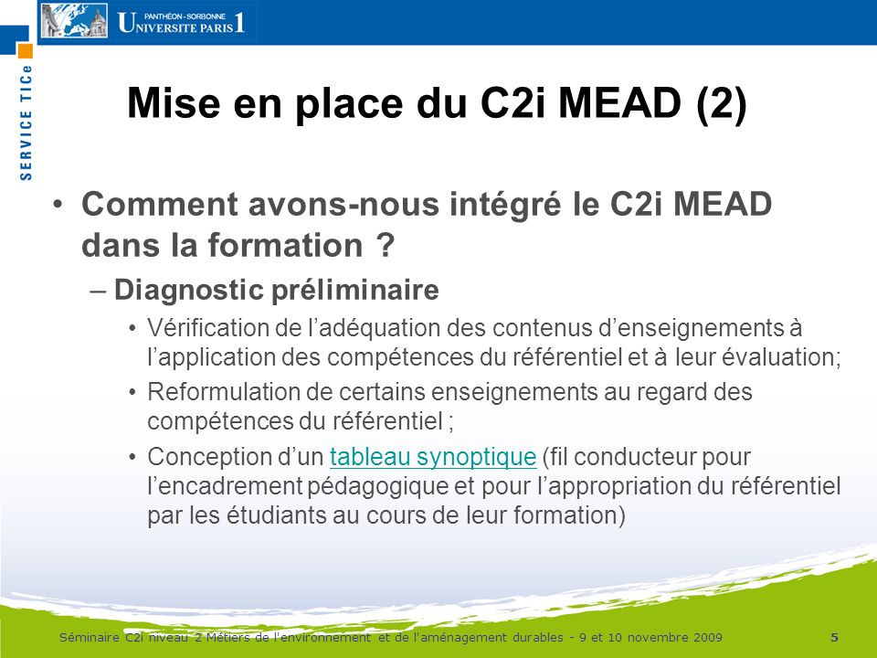 Mise en place du C2i MEAD (2)