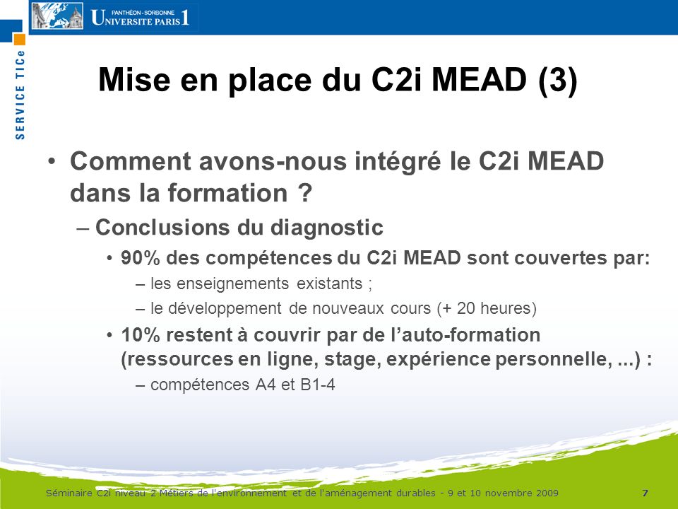 Mise en place du C2i MEAD (3)