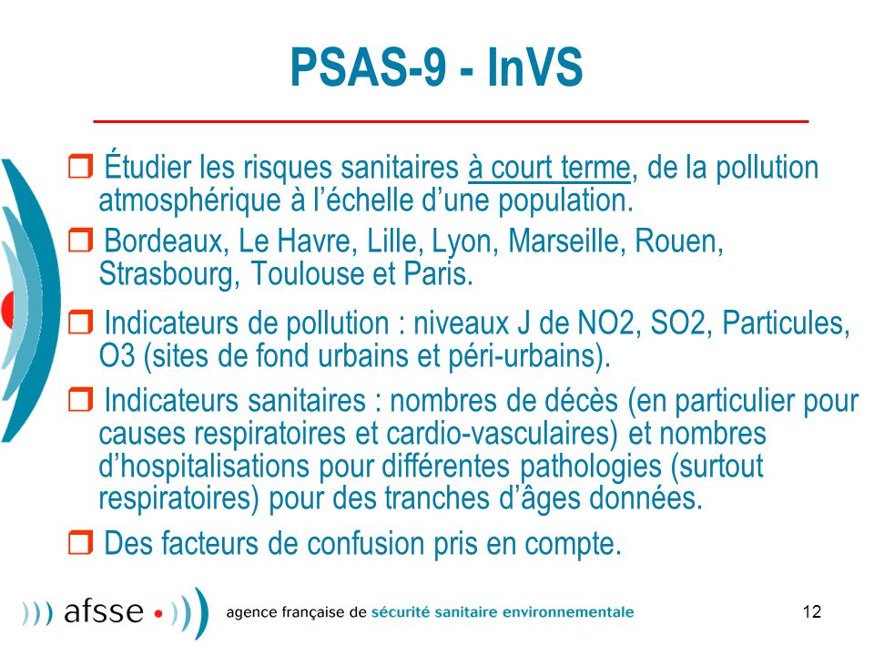 PSAS-9 - InVS  Étudier les risques sanitaires à court terme, de la pollution atmosphérique à l’échelle d’une population.