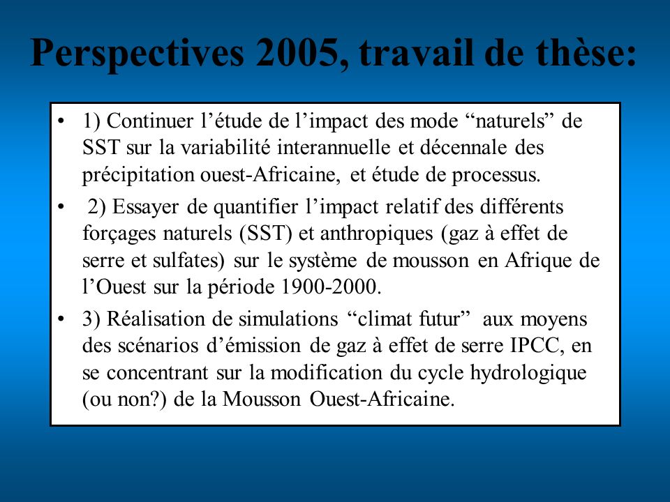 Perspectives 2005, travail de thèse: