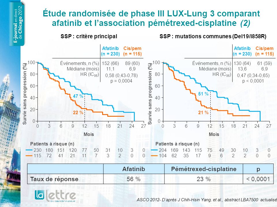 Étude randomisée de phase III LUX-Lung 3 comparant afatinib et l’association pémétrexed-cisplatine (2)