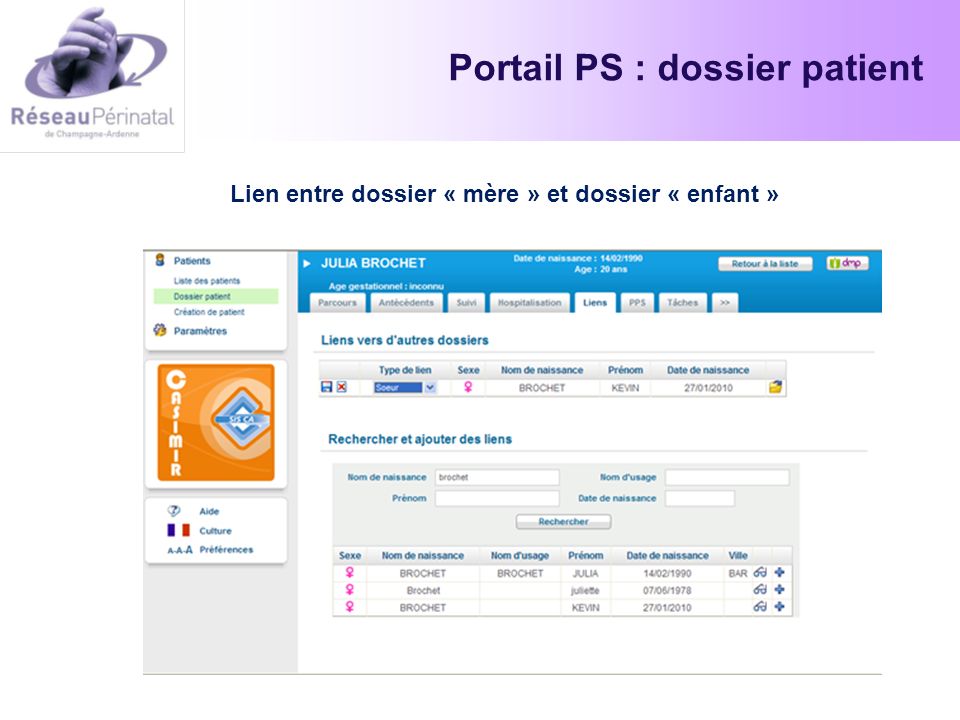Portail PS : dossier patient