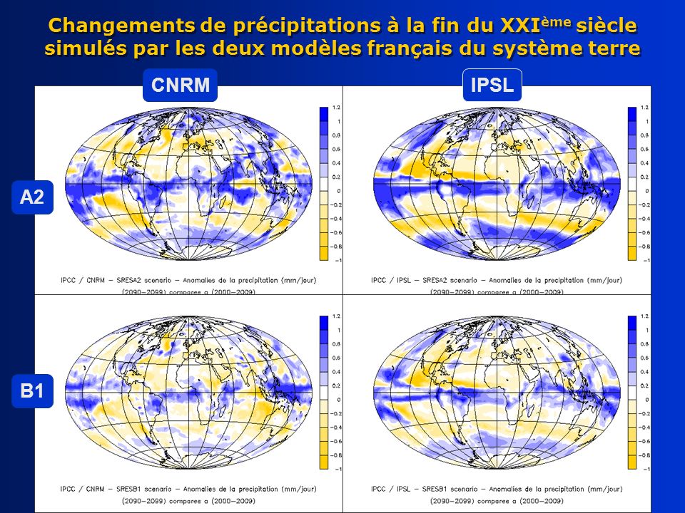 Changements de précipitations à la fin du XXIème siècle simulés par les deux modèles français du système terre