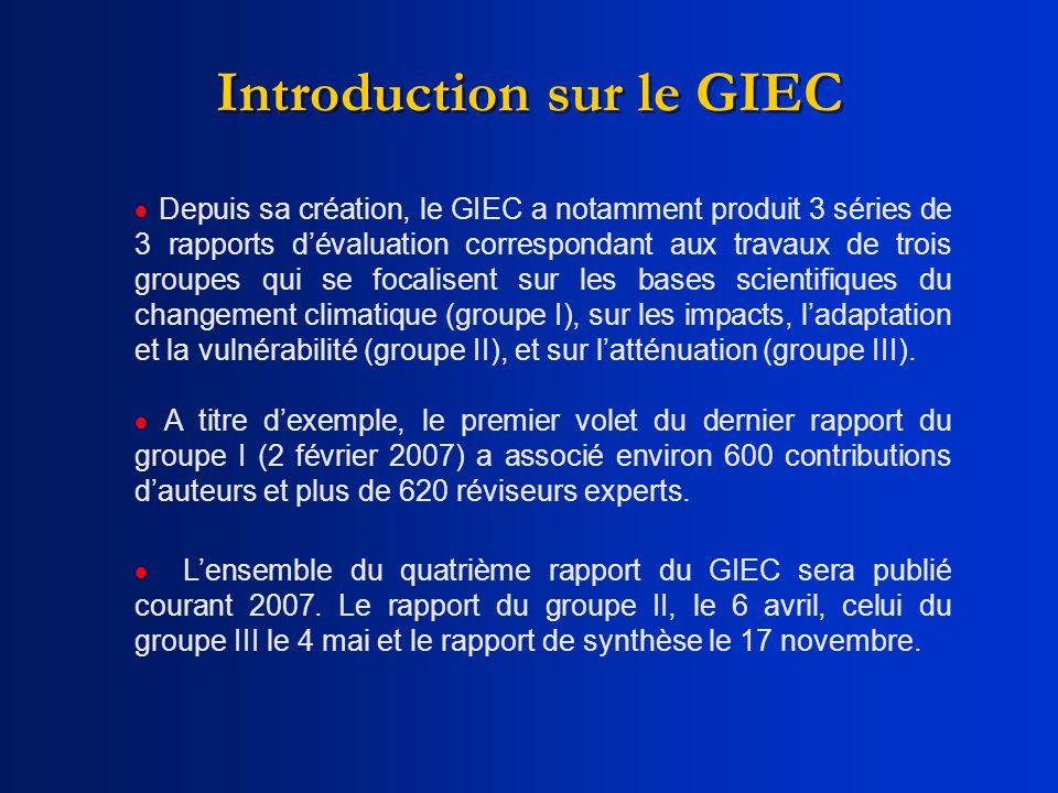 Introduction sur le GIEC