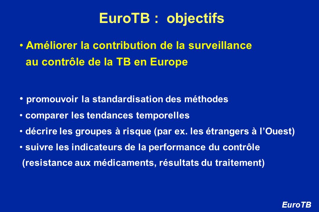 EuroTB : objectifs Améliorer la contribution de la surveillance