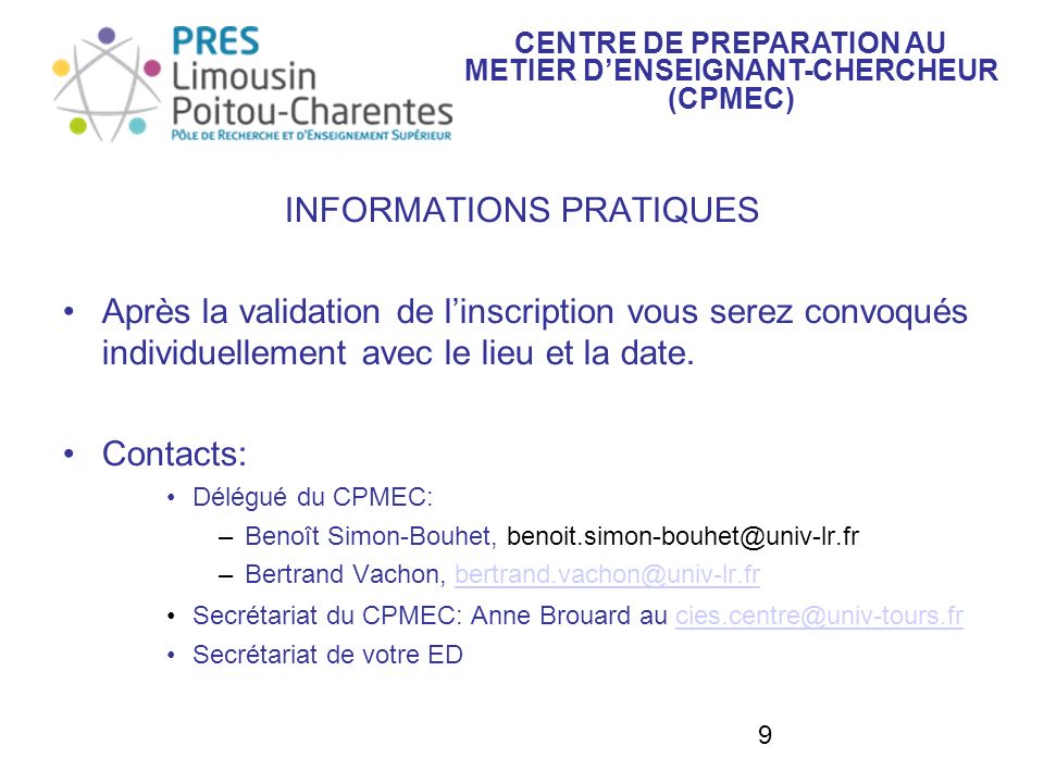 CENTRE DE PREPARATION AU METIER D’ENSEIGNANT-CHERCHEUR (CPMEC)