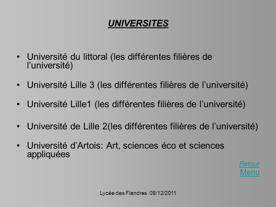 Université du littoral (les différentes filières de l’université)