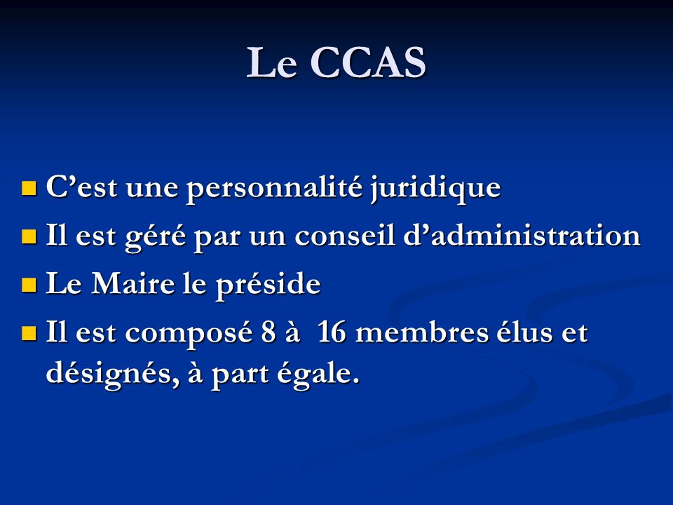 Le CCAS C’est une personnalité juridique