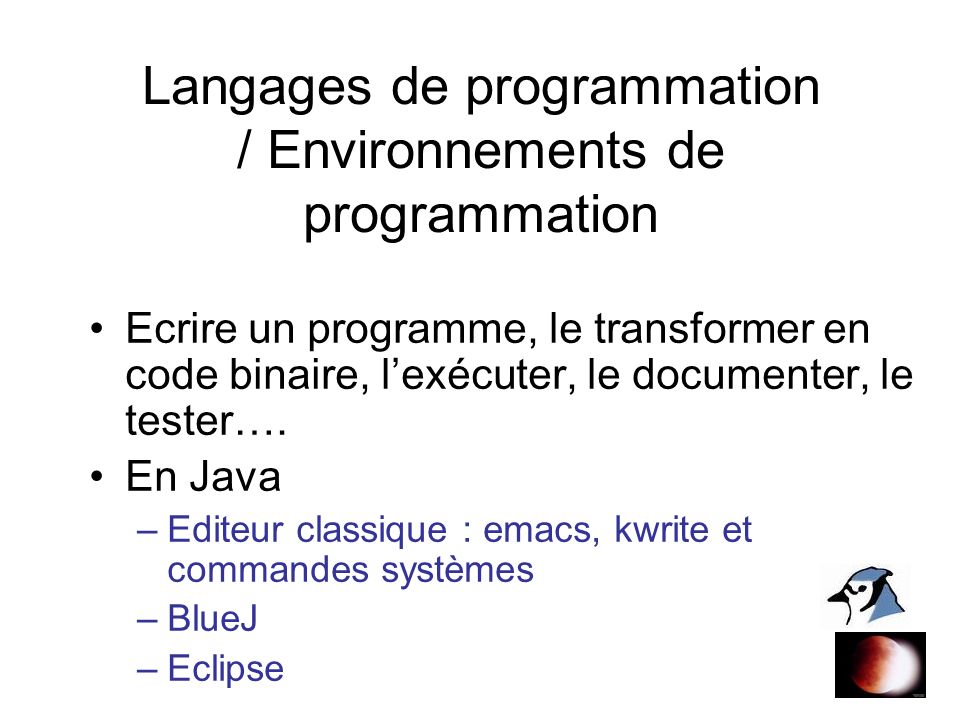 Langages de programmation / Environnements de programmation