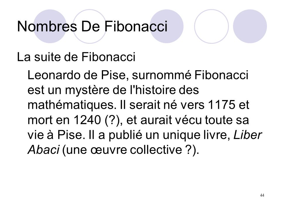 Nombres De Fibonacci La suite de Fibonacci