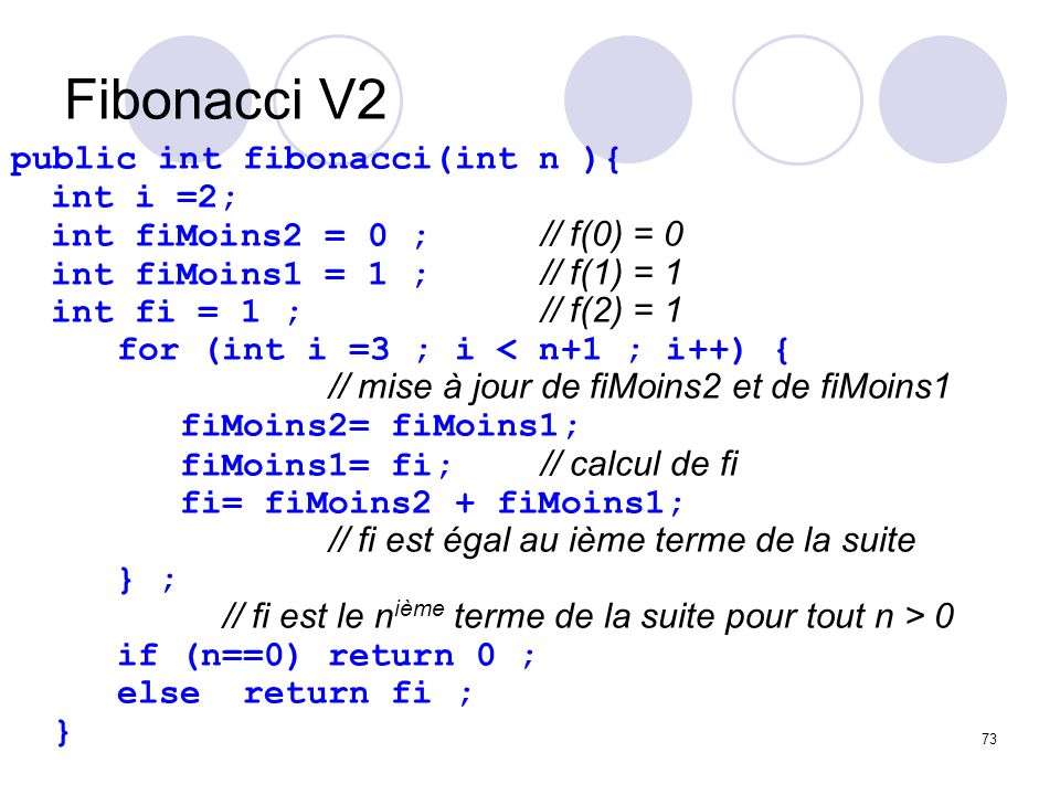 Fibonacci V2 public int fibonacci(int n ){ int i =2;