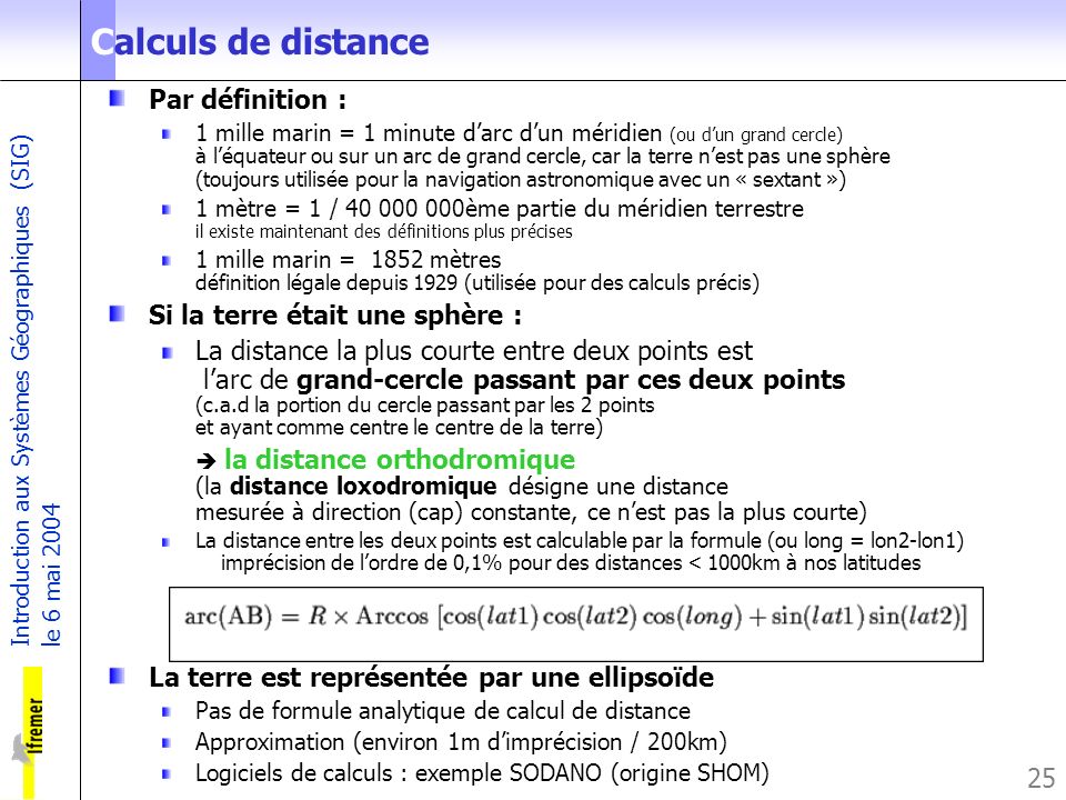 Calculs de distance Par définition : Si la terre était une sphère :