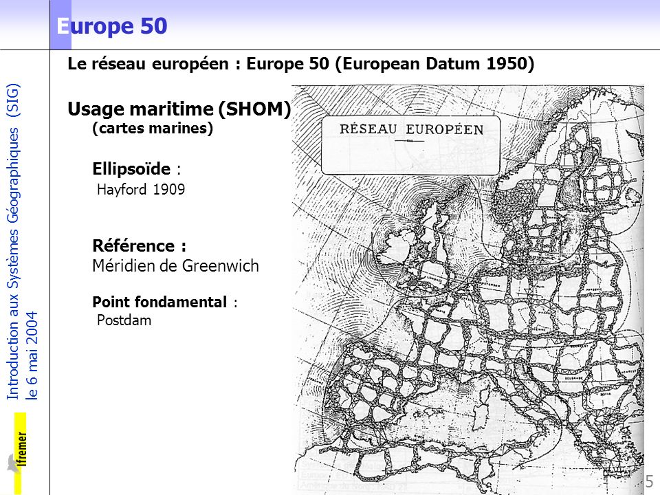Europe 50 Le réseau européen : Europe 50 (European Datum 1950)