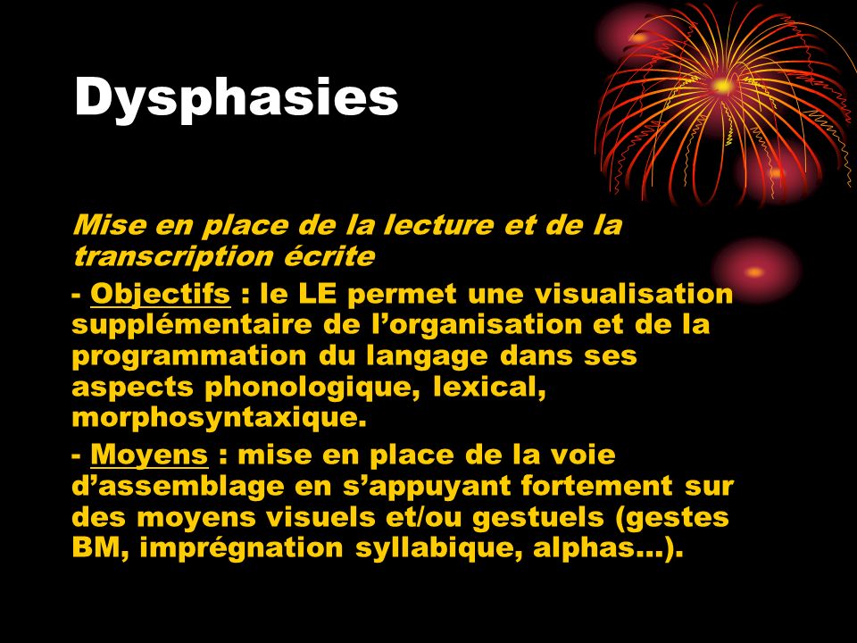 Dysphasies Mise en place de la lecture et de la transcription écrite.