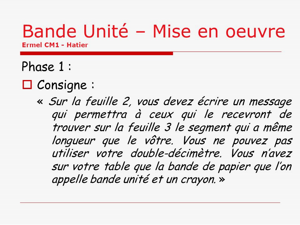 Bande Unité – Mise en oeuvre Ermel CM1 - Hatier