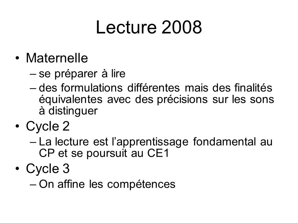 Lecture 2008 Maternelle Cycle 2 Cycle 3 se préparer à lire