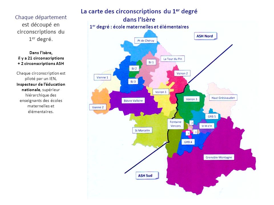 La carte des circonscriptions du 1er degré dans l’Isère