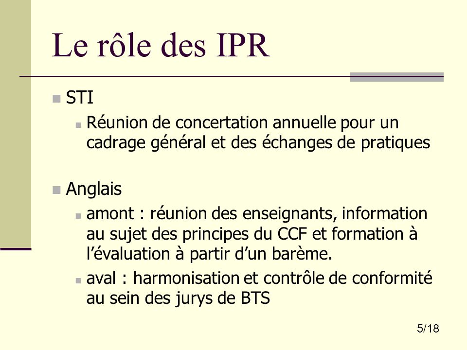 Le rôle des IPR STI Anglais