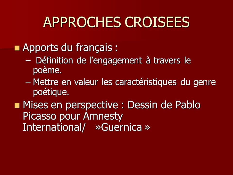 APPROCHES CROISEES Apports du français :