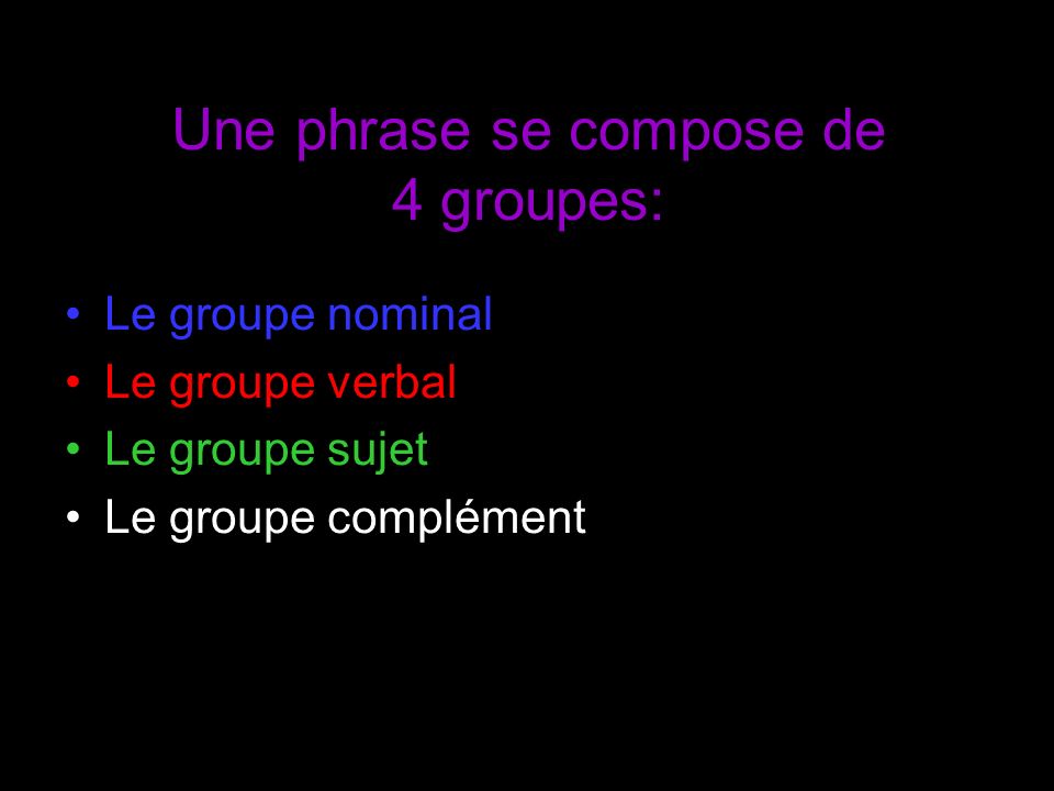 Une phrase se compose de 4 groupes: