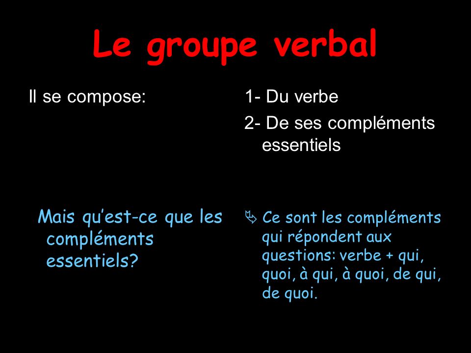 Le groupe verbal Il se compose: 1- Du verbe