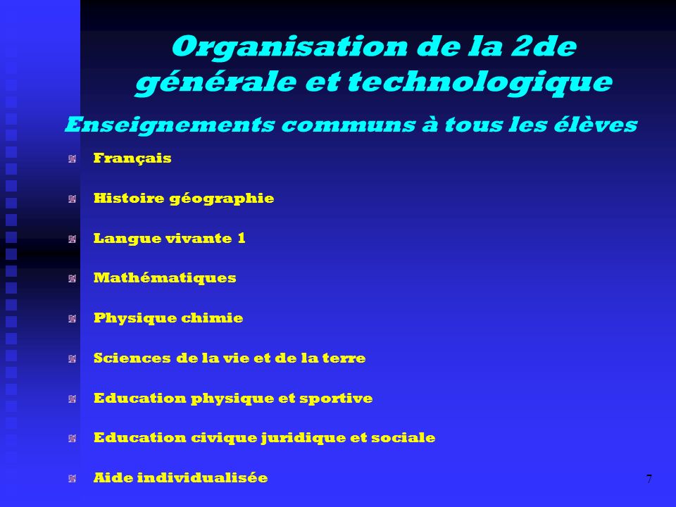 Organisation de la 2de générale et technologique