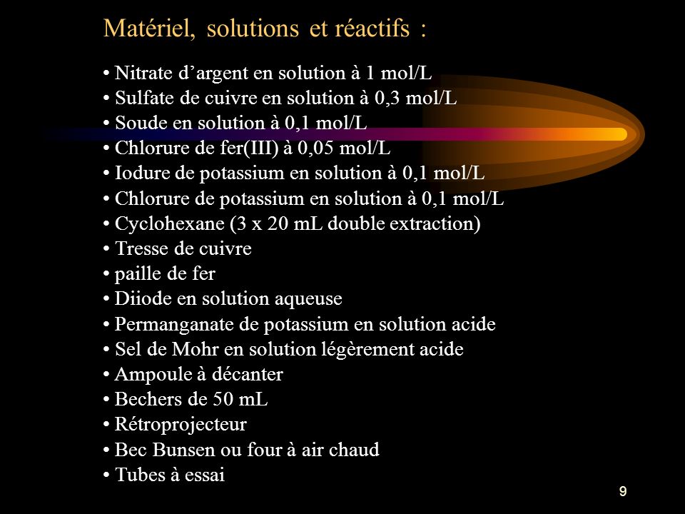 Matériel, solutions et réactifs :