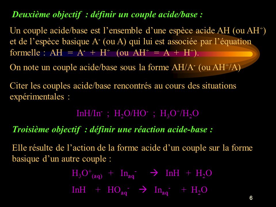 Deuxième objectif : définir un couple acide/base :