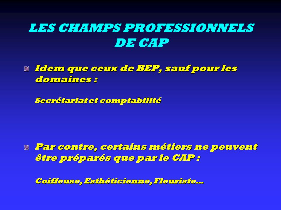 LES CHAMPS PROFESSIONNELS DE CAP