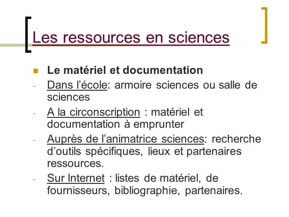 Les ressources en sciences