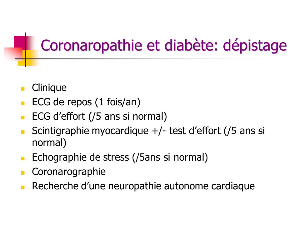 Coronaropathie et diabète: dépistage