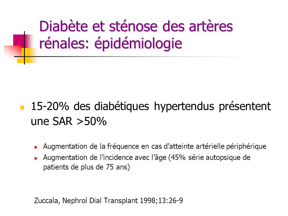 Diabète et sténose des artères rénales: épidémiologie