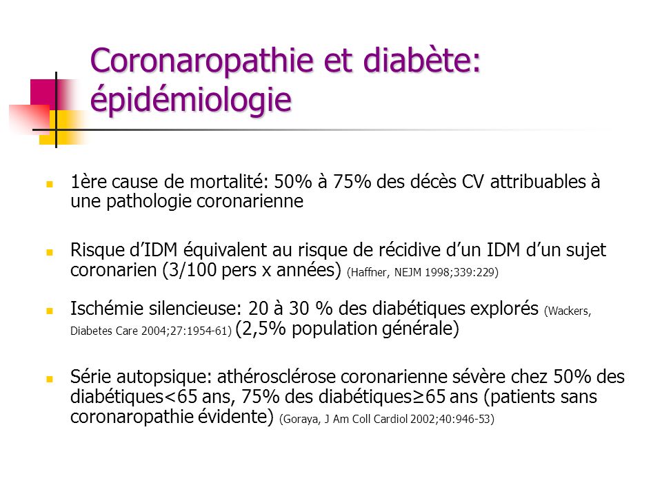 Coronaropathie et diabète: épidémiologie