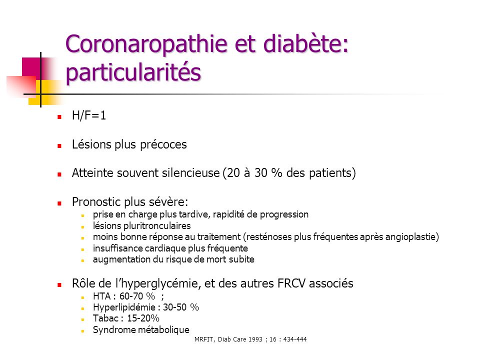 Coronaropathie et diabète: particularités