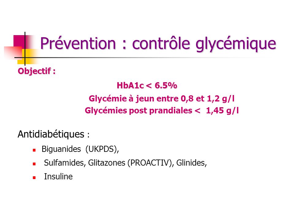 Prévention : contrôle glycémique