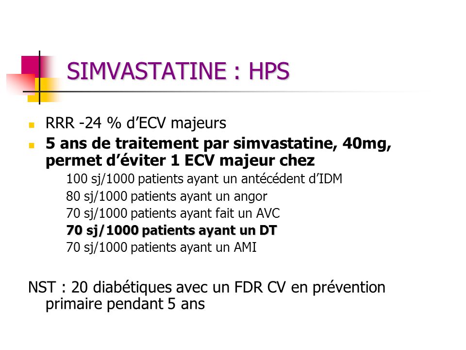 SIMVASTATINE : HPS RRR -24 % d’ECV majeurs