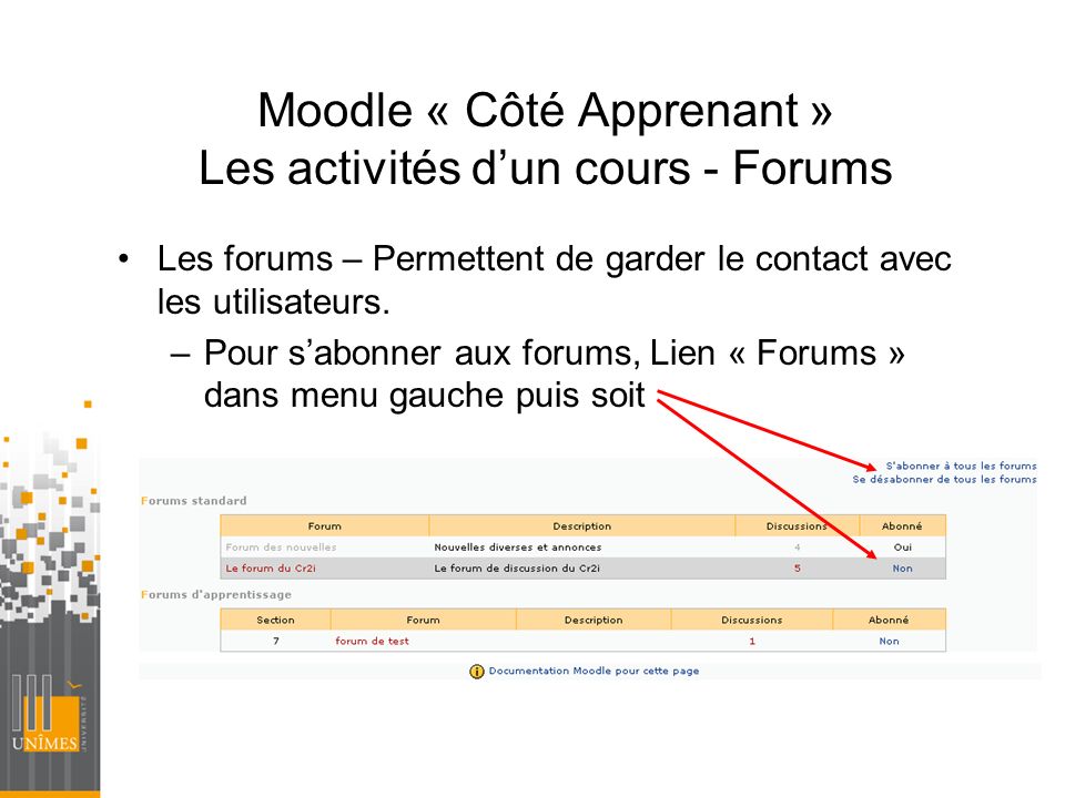 Moodle « Côté Apprenant » Les activités d’un cours - Forums