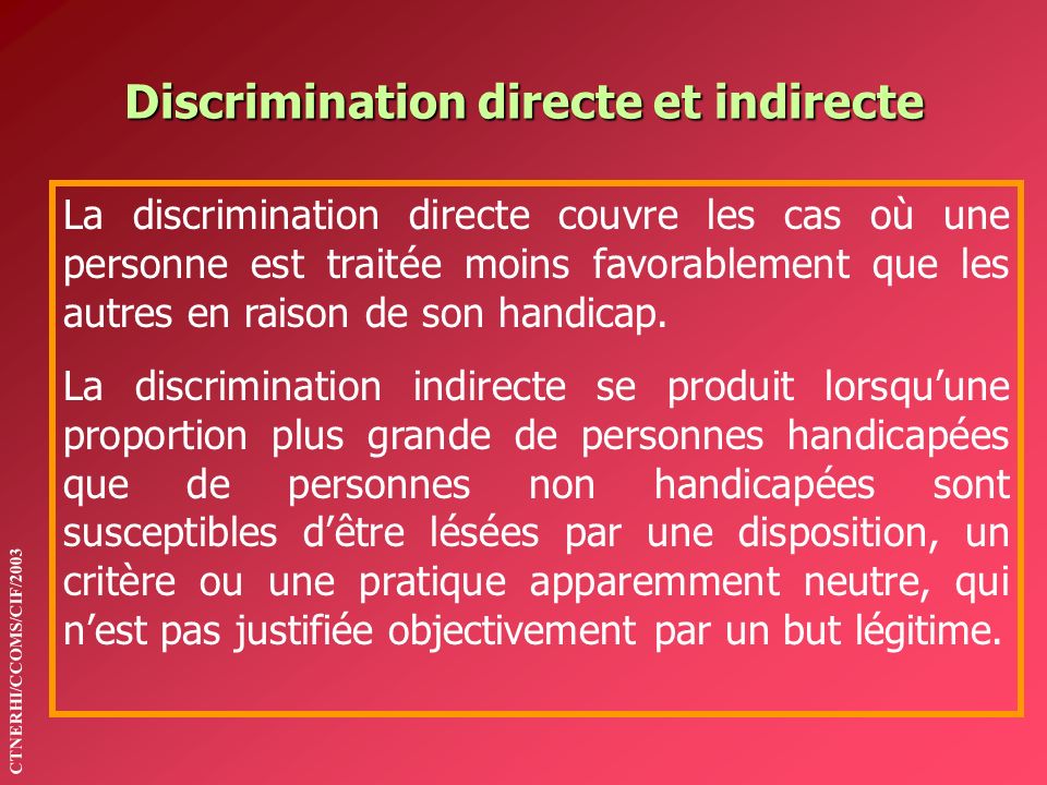 Discrimination directe et indirecte
