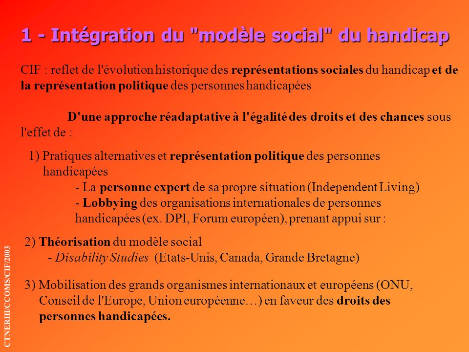 1 - Intégration du modèle social du handicap