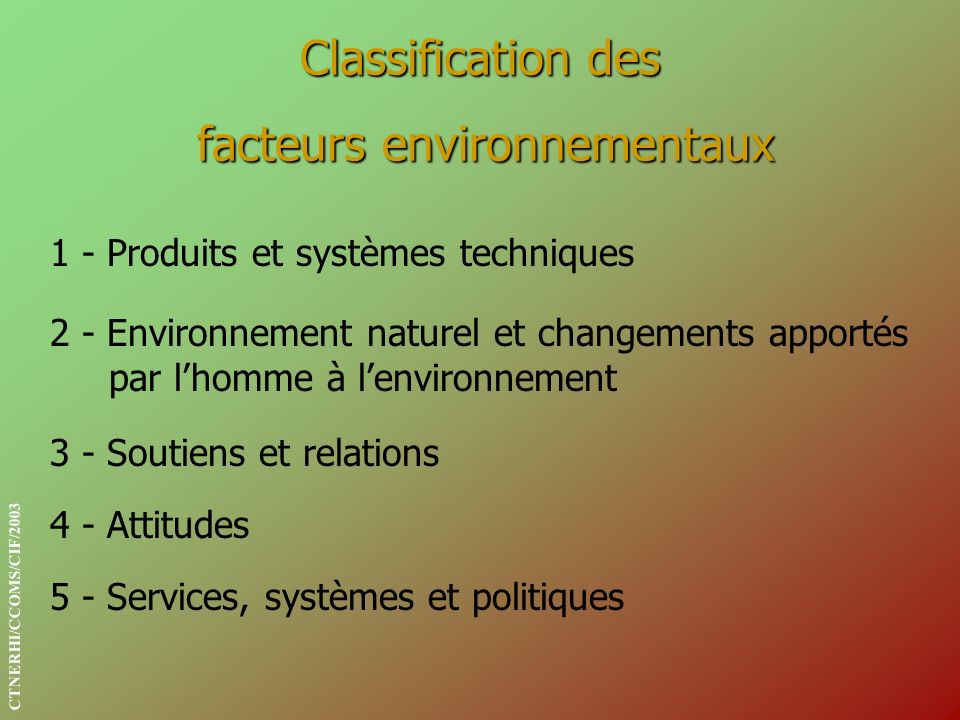 Classification des facteurs environnementaux