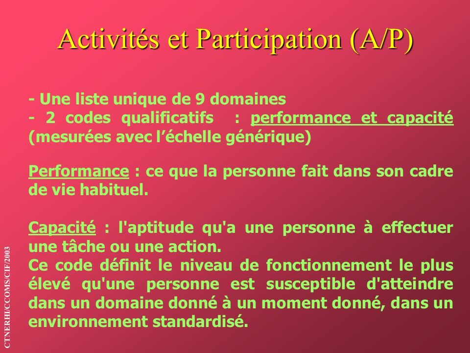Activités et Participation (A/P)