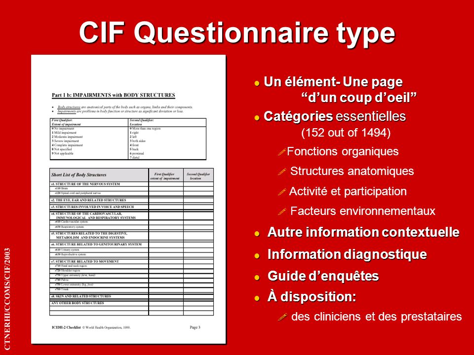 CIF Questionnaire type