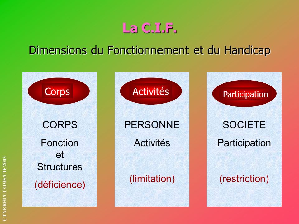 La C.I.F. Dimensions du Fonctionnement et du Handicap Corps Activités