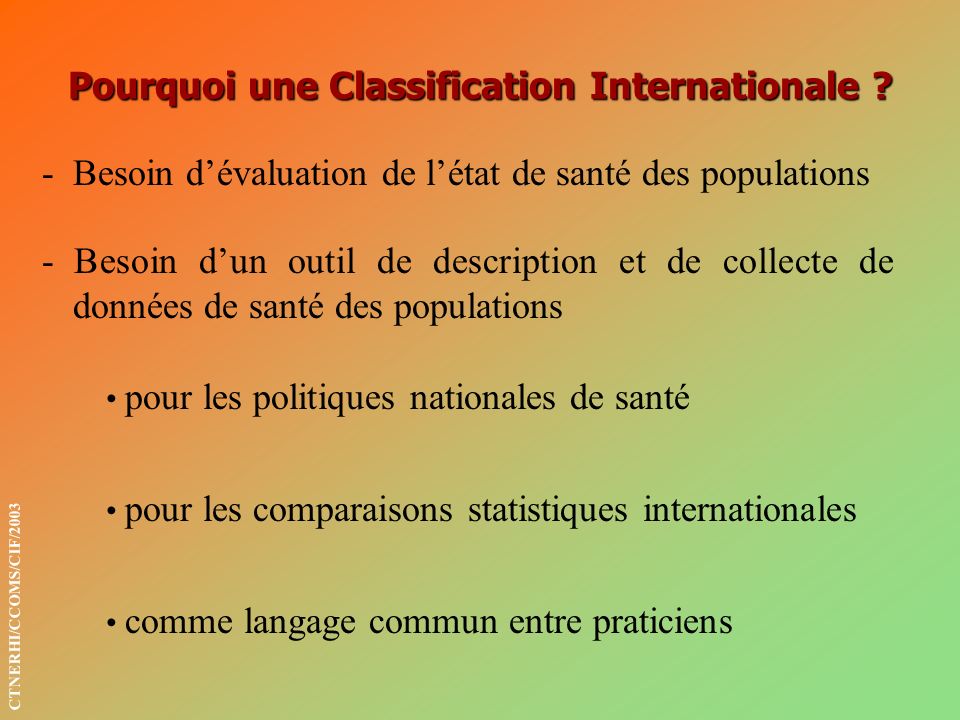 Pourquoi une Classification Internationale