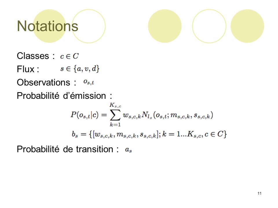 Notations Classes : Flux : Observations : Probabilité d’émission :