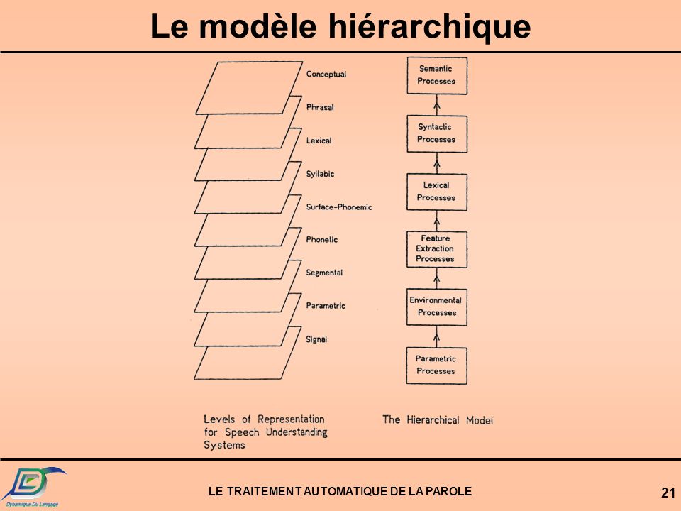 Le modèle hiérarchique LE TRAITEMENT AUTOMATIQUE DE LA PAROLE