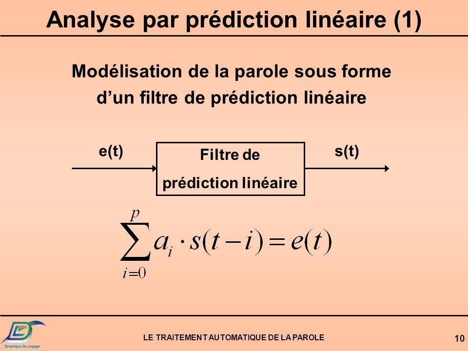 Analyse par prédiction linéaire (1)