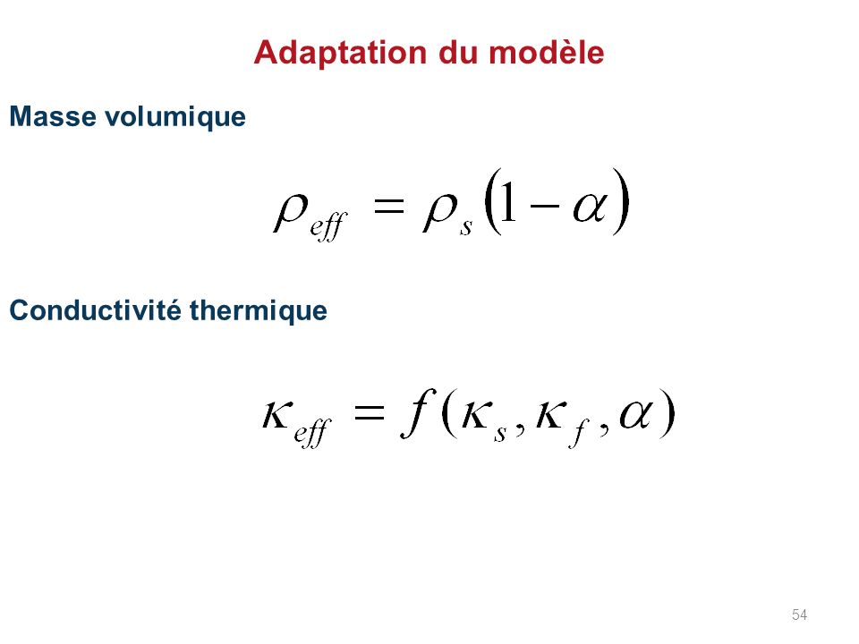 Adaptation du modèle Masse volumique Conductivité thermique 54